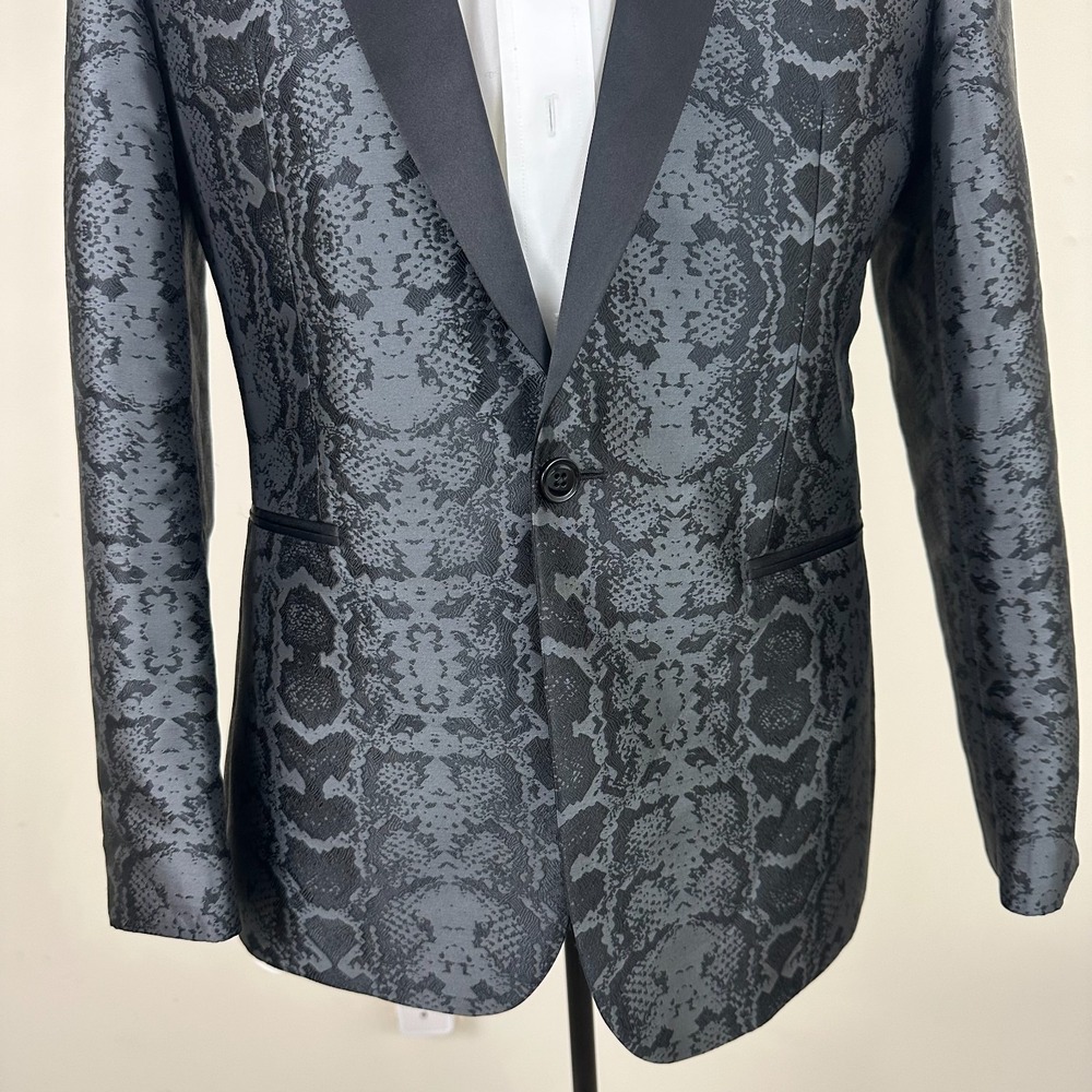 Express Blazer Jacket Black Slim Fit Snake Print Jacquard Peak Lapel Mens 42R - Picture 6 of 12
